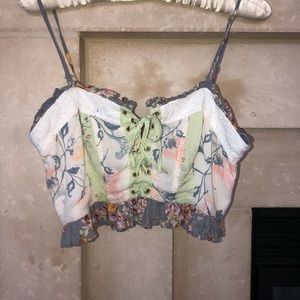 Free People Floral Lace Up Crop Top